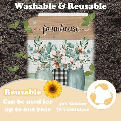 Swedish Dishcloths for Kitchen, 6 Pack Farmhouse Eucalyptus and Cotton Flower Reusable Paper Towels, Non-Scratch Swedish Dish Cloths Super Absorbent Cellulose Sponge Cloths