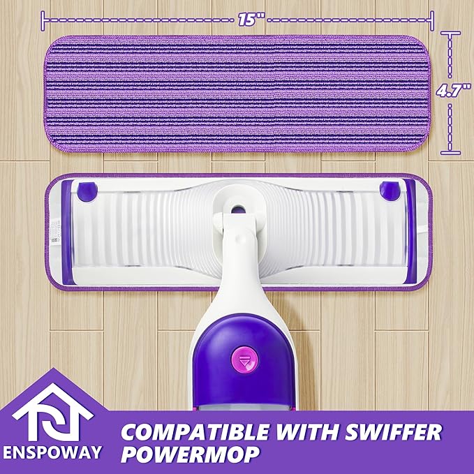 Reusable Mop Refills Pads for Swiffer PowerMop, 4 Pack Power Mop Refill Pads Microfiber PowerMop Pads Washable 15” Wet Pads Mopping Cloths for Multi-Surface & All Types of Floors, Purple