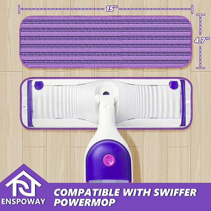 Reusable Mop Refills Pads for Swiffer PowerMop, 4 Pack Power Mop Refill Pads Microfiber PowerMop Pads Washable 15” Wet Pads Mopping Cloths for Multi-Surface & All Types of Floors, Purple