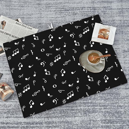 Musicial Kitchen Drying Mat Music Notes Microfiber Dish Drainer Mat for Kitchen Counter Absorbent Reusable Washable 18x24 Inch Black