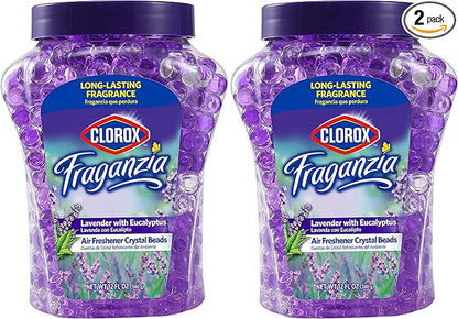 Clorox Fraganzia Crystal Beads Air Freshener Twin Pack, Long Lasting Room Deodorizer and Odor Eliminator Gel Beads for Home, Car, or Office, Lavender with Eucalyptus Scent, 24 Fl Oz