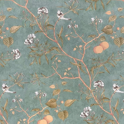 Laatse Green Floral Wallpaper Peel and Stick Bird Wallpaper 17.5" x 78.7" Vintage Floral Contact Paper Waterproof Vinyl Self Adhesive Modern Wall Paper Wall Covering for Bedroom Walls Cabinet Locker