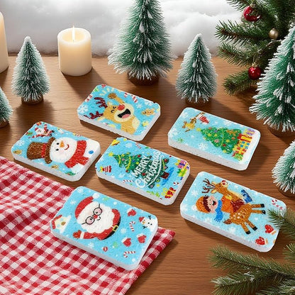 Christmas Theme Kitchen Sponge (12Pack) - Wood Pulp & Coconut Scrubber Sponges, High-Absorption Dishwashing Sponge with Festive Designs, Strong Cleaning for Dishes, Household Cleaning