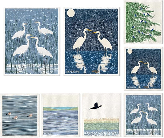 Morigins Swedish Kitchen Towel Set Reusable Kitchen Towel Set Absorbent Cellulose Sponge Cloth Biodegradable Ideal for Household Kitchen Cleaning 8-Piece Set