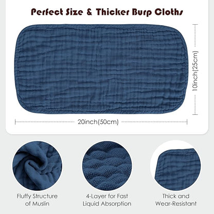 Muslin Burp Cloths 100% Cotton Large 20''x10'' Extra Soft and Absorbent Baby Wash Cloths Spit Up Rags - Baby Burping Cloth for Boys Girls Items(12 Pack Navy Blue)