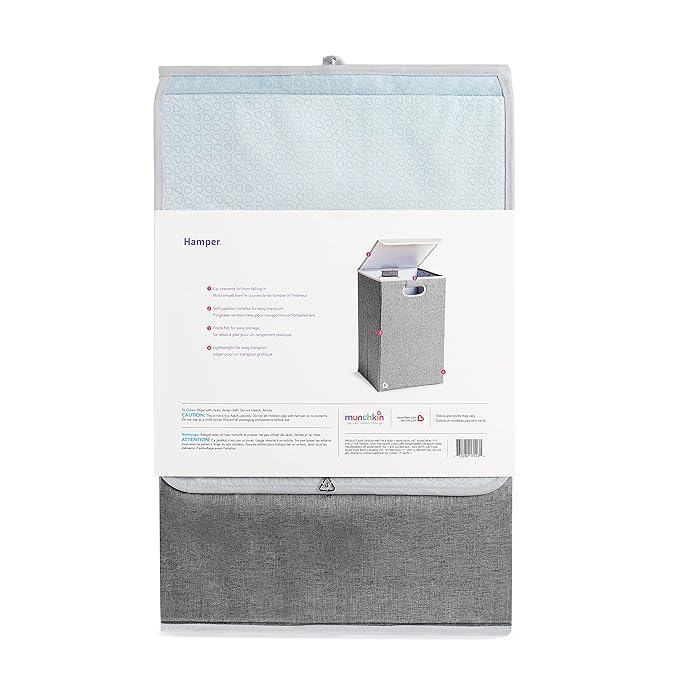 Munchkin Laundry Hamper for Baby and Kids, Collapsible Nursery Organizer with Lid, Grey