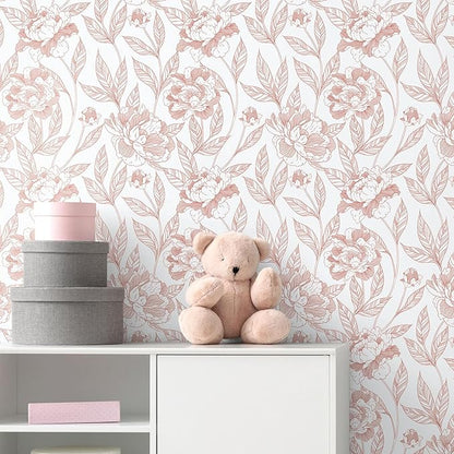 Timeet Floral Wallpaper Peel and Stick White and Pink Self Adhesive Wall Paper Removable Decorative Wallpaper for Bedroom livingroom Decor 17In × 197In