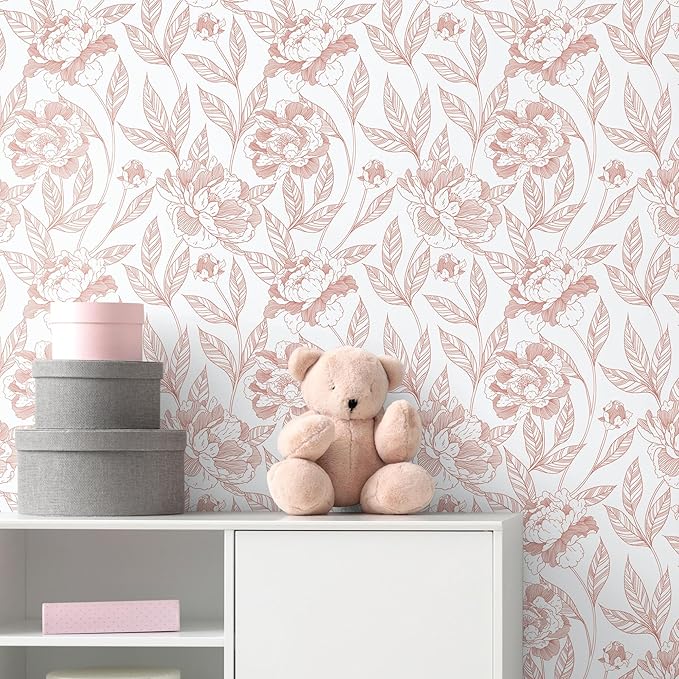 Timeet Pink Floral Wallpaper Peel and Stick Wall Paper Modern for Bedroom Bathroom Removable Self Adhesive Contact Paper 17 in x 78.7 in