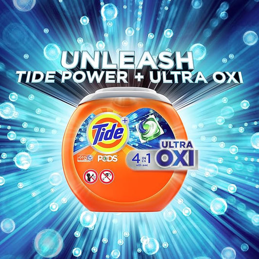 Tide PODS Liquid Laundry Detergent Soap Pacs, 4-n-1 Ultra Oxi, HE Compatible 43 Count, Built in Pre-treater for Stains