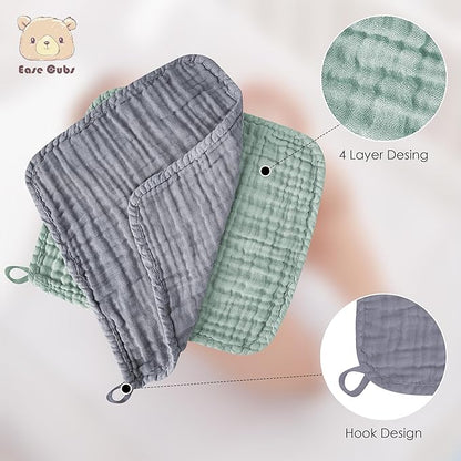 12 Pack Muslin Washcloths for Baby - 100% Cotton Baby Wash Cloths for or Baby Face Body Comfy and Soft for Newborn Infants Kids Girls and Boys - 12"x12" - Grey, Green and Slate