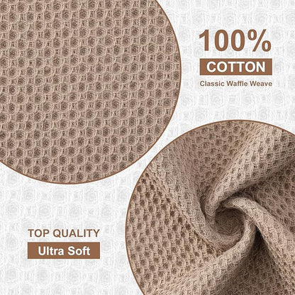 Kitinjoy 100% Cotton Kitchen Dish Cloths (12 X 12 Inches, Tan), 8 Pack Waffle Weave Ultra Soft Absorbent Dish Towels for Drying Dishes Quick Drying Kitchen Towels Dish Rags