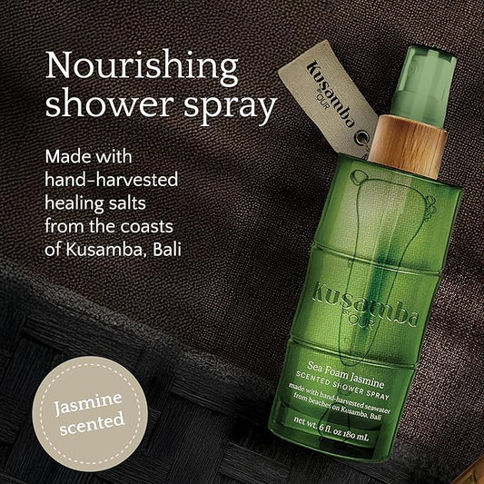 Seafoam Jasmine Shower Steamer Spray 6oz, Aromatherapy Mist with Kusamba Bali Seawater for Calming Scent and Spa-Like Shower Experience, Salt, Kusamba by QUR