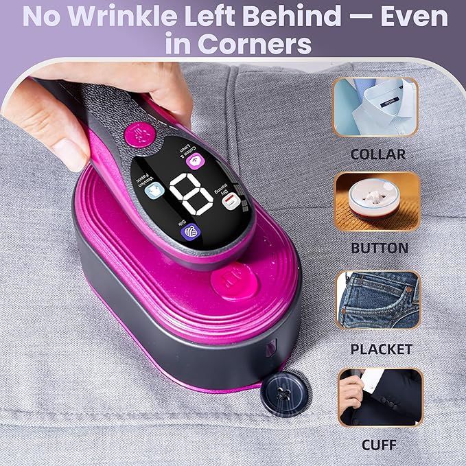Travel Steamer for Clothes with Ironing Gloves, All-Fabric Wrinkle Removal 4 Adjustable Modes, 10s fast Heat Up, Large Ceramic Heat Panel, 100ml water tank, 2in1 Steamer Iron1200W (110-120V) (PINK)