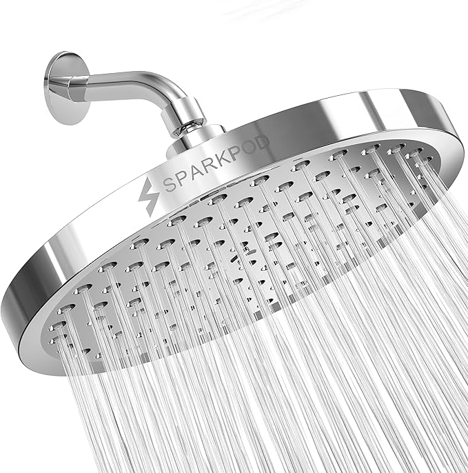 SparkPod Shower Head - High Pressure Rain - Premium Quality Luxury Design - Easy Clean Adjustable Replacement for Your Bathroom Shower Heads (Luxury Polished Chrome, 8 Inch Round)