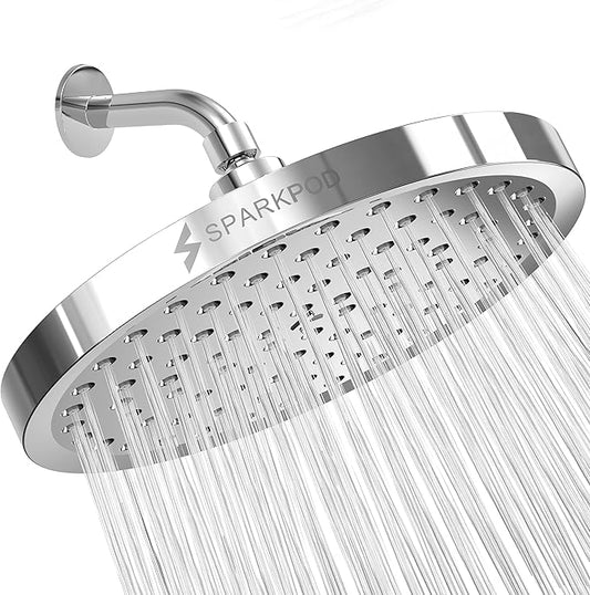 SparkPod Shower Head - High Pressure Rain - Premium Quality Luxury Design - Easy Clean Adjustable Replacement for Your Bathroom Shower Heads (Luxury Polished Chrome, 8 Inch Round)