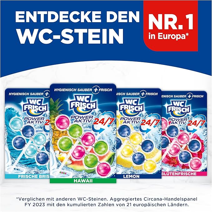 WC Frisch Kraft Active Fragrance Rinser Hawaii (2 x 50 g), Toilet Cleaner for Cleaning with Every Flush, Fragrance Stones for Long-Lasting Fresh Fragrance, + 50% Anti-limescale Effect