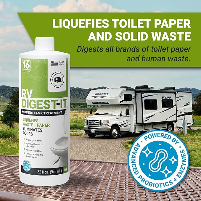 Unique RV Digest-It RV Toilet Treatment - Eliminates Odors at the Source and Liquifies Waste - 16 Uses Per Bottle (32 oz) Amazon Exclusive Packaging