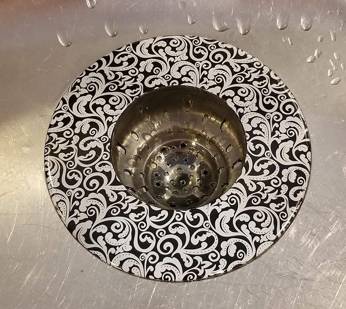 Handy Housewares 5.25" Diameter Decorative Designer Pattern Kitchen Sink Strainer/Food Trap (Single Pack, Black Pattern)