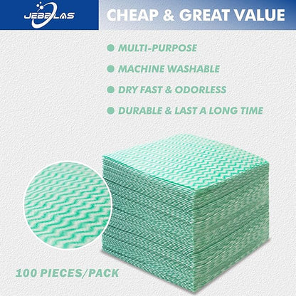 JEBBLAS 100Pack Reusable Cleaning Cloths 11.8‘’x11.8‘’ Handi Wipes Reusable Cloths Dry Cleaning Cloths Dish Towel Dish Cloths for Kitchen, Green
