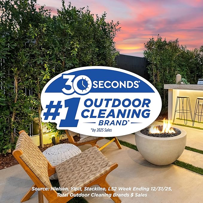 30 Seconds Outdoor Cleaner | Cleans Moss Stains from House, Vinyl Siding, Deck, Patio, Fence - 3 Capped Bottles, 1 Hose End Spray Attachment (64 Fl Oz (Pack of 3)