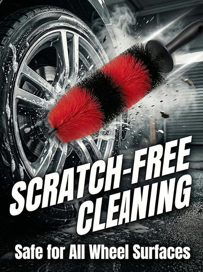 TAKAVU Master Wheel Tire Brush, Easy Reach Wheel and Rim Detailing Brush Long Soft Bristle, Car Tire Brush, Wheel Scrub Brush, Multipurpose use for Wheels Rims Exhaust Tips Motorcycles (Red)