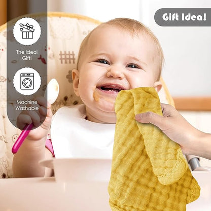 12 Pack Muslin Washcloths for Baby - 100% Cotton Baby Wash Cloths for or Baby Face Body Comfy and Soft for Newborn Infants Kids Girls and Boys - 12"x12" - Brown, Honey and Bean Paste Series
