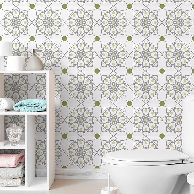 AM AMAONM 10pcs 20x20cm Removable Square Vintage Floral Pattern Tile Stickers 3D Decorative Peel and Stick Vinyl Self Adhesive Wall Tiles Decor Decals for Kitchen Backsplash Bathroom Furniture (D)