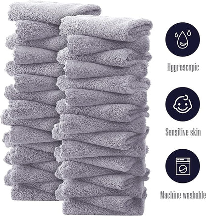 32 Pack Baby Washcloths - 10x10 Inch, Coral Fleece - Extra Absorbent and Soft Wash Clothes for Newborns, Infants and Toddlers - Suitable for Sensitive Skin and New Born - Baby Shower - Light Grey