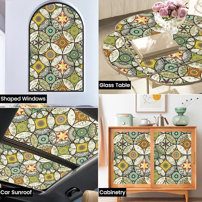 DKTIE Static Cling Decorative Window Film with Installation Tools Non Adhesive Privacy Film Stained Glass Window Film for Bathroom Shower Door Heat Cotrol Anti UV 35.4 x 118.1 Inch
