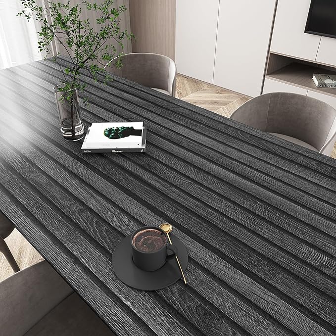 VEELIKE Charcoal Black Wood Slat Peel and Stick Wallpaper 24''x118'' Modern Wood Panel Look Contact Paper Waterproof Self Adhesive Slat Vinyl Wall Covering for Living Room Bedroom Office Accent Walls