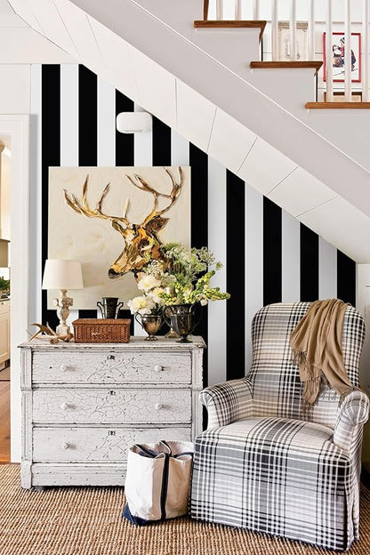 Guvana 472.4"x17.7" Striped Peel and Stick Wallpaper Black and White Self-Adhesive Wallpaper Removable Contact Paper Waterproof Wall Paper for Livingroom Cabinets Shelves Drawer Liner Decor Vinyl Roll