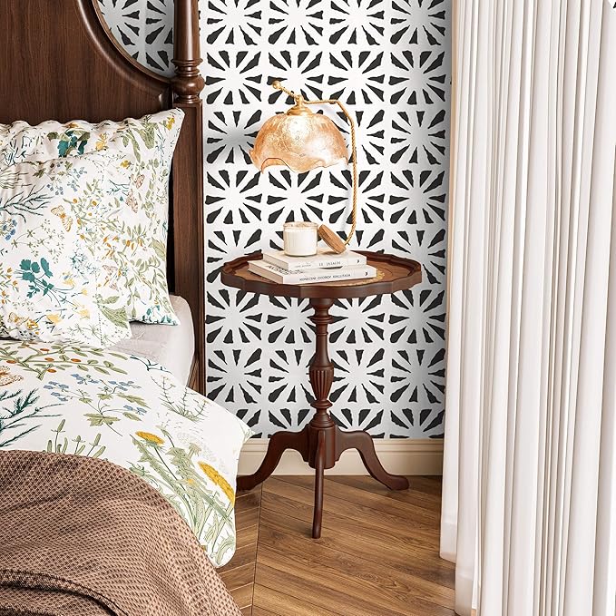 Dimoon 17.3''x236'' Peel and Stick Wallpaper Modern Black White Boho Contact Paper Geometric Vintage Thickening Embossed Cream Self Adhesive Renter Friendly Wall Paper for Bedroom Bathroom Vinyl Roll