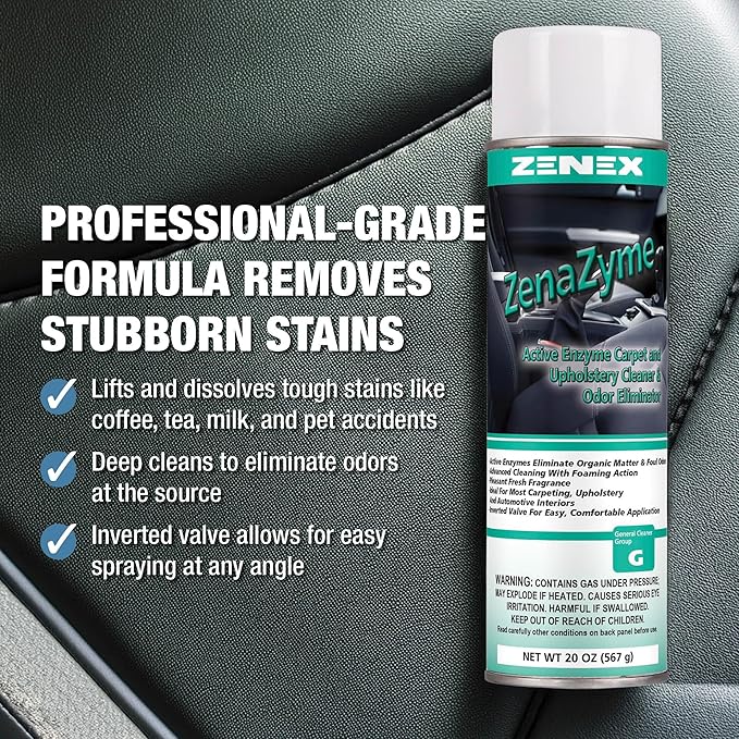 Zenex ZenaZyme Active Enzyme Carpet & Upholstery Cleaner - Professional-grade Stain Remover | Deep Foaming Formula for Carpets, Upholstery, & Interiors | Fresh Scent | 20 oz (2 Pack)