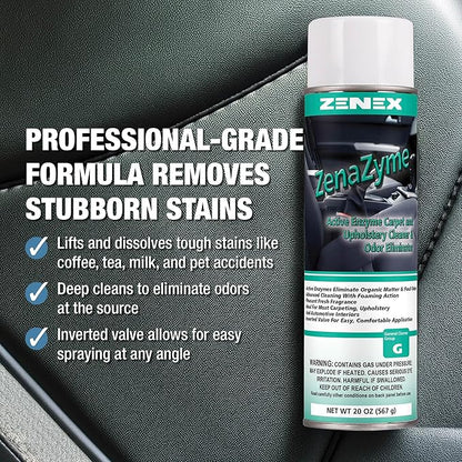 Zenex ZenaZyme Active Enzyme Carpet & Upholstery Cleaner - Professional-grade Stain Remover | Deep Foaming Formula for Carpets, Upholstery, & Interiors | Fresh Scent | 20 oz (2 Pack)