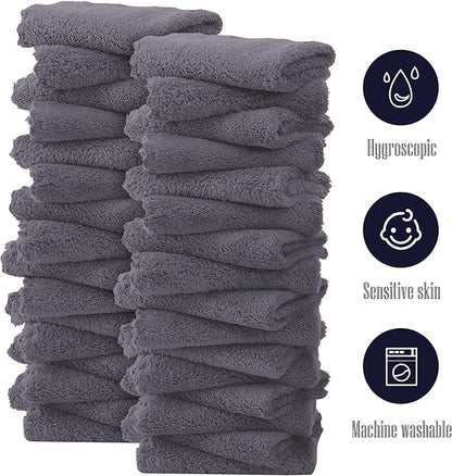 32 Pack Baby Washcloths - Luxury Coral Fleece - Extra Absorbent and Soft Wash Clothes for Newborns, Infants and Toddlers - Suitable for Sensitive Skin and New Born - Baby Shower - Grey, 10x10 Inch