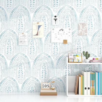 Modern Peel and Stick Wallpaper Boho Contact Paper 17.3''×78.8'' Self Adhesive Removable Wallpaper Peel and Stick Wall Paper Blue and White Wallpapers for Bedroom Bathroom Cabinets Decor Vinyl