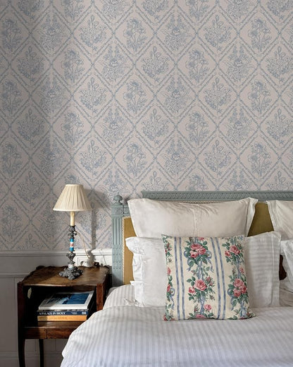 Toduso Peel and Stick Wallpaper Vintage Wall Paper Boho Contact Paper Blue Removable Wallpaper for Kitchen Bathroom Bedroom Floral Waterproof Self Adhesive Vinyl Drawer Decor 17.3"x393.7"