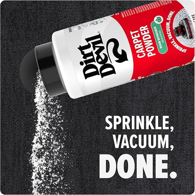 Dirt Devil Carpet Powder, 32 oz, Room Refresher and Odor Eliminator, Eucalyptus Scent, Vacuum Cleaner Safe, For Use on Carpets, Rugs, Upholstery and More, Carpet Freshener Powder for Home Use