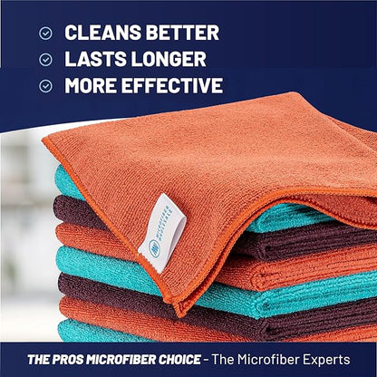 MW Pro Microfiber Cleaning Cloth | Coral, Teal, Plum | 12 Pack | 16” x 16” | All Purpose Microfiber Towels - Clean, Dust, Polish, Scrub, Absorbent