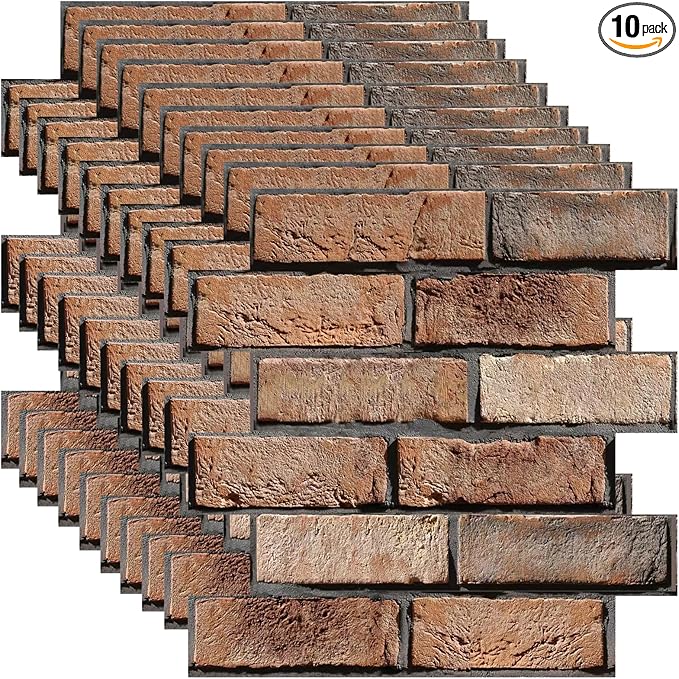 3D Wall Panels Peel and Stick,10 Pack 3D Brick Wallpaper Peel and Stick,Waterproof Wall Panel PVC Stone for Interior Décor,Living Room,Lobby Bedroom Hotel Office