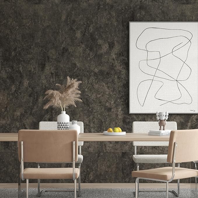 3yecao 48"×591" Extra Wide Big Roll Large Size Dark Brown Tan Gray Concrete Wallpaper Peel and Stick Waterproof Thick Charcoal Grey Concrete Contact Paper Vinyl Taupe Cement Tile Stickers for Bedroom