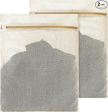 2 Pack Natural Cotton Mesh Laundry Bags, 16x20" Breathable Laundry Garment Bag with Sturdy Zipper, Gentle Wash Bags for Delicates Lingerie Clothes, Versatile Travel Storage Bag for Essentials Bra Sock
