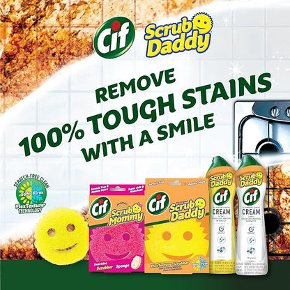 Scrub Daddy Scrub Mommy + Cif Cream All Purpose Cleaner, Original - Cleaning Supplies with Household Cleaning Cream & Non Scratch Sponge - Bathroom & Kitchen Cleaner