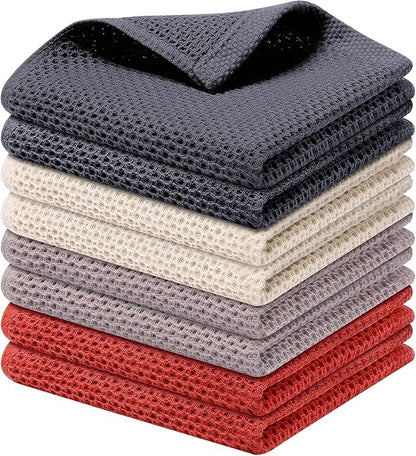 Kitinjoy 100% Cotton Kitchen Dish Cloths (12 X 12 Inches, Multicolor), 8 Pack Waffle Weave Ultra Soft Absorbent Dish Towels for Drying Dishes Quick Drying Kitchen Towels Dish Rags