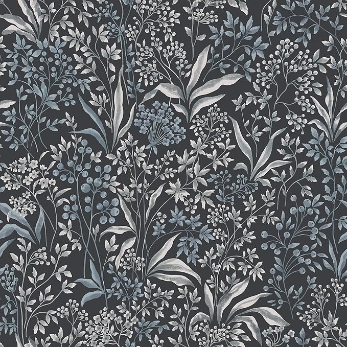 Heroad Brand 17.3''x196'' Blue Peel and Stick Wallpaper Boho Dark Blue Floral Contact Paper Removable Self Adhesive Contact Paper for Cabinets Waterproof Decoration Wallpaper for Walls