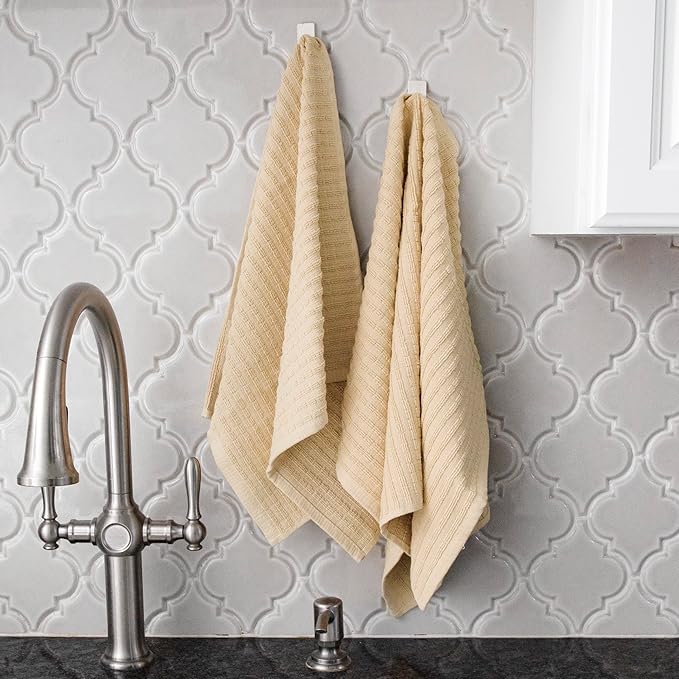 Ritz Royale Collection 100% Combed Terry Cotton, Highly Absorbent, Oversized, Kitchen Towel Set, 28" x 18", 2-Pack, Solid Latte Brown