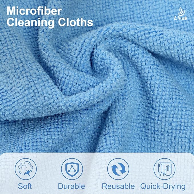 LIVOS Microfiber Cleaning Cloth Roll - 80 Pack, Reusable Paper Towels Blue Tear Away, Microfiber Towels for Cars, Super Absorbent Lint Free Cleaning Rags for House, Kitchen, Window-11.5"x11.5"