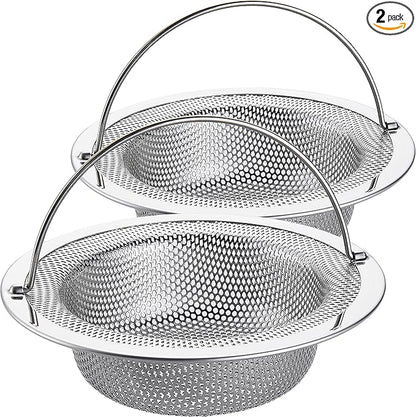 LASSHSWA Kitchen Sink Strainer Stainless Steel, Kitchen Sink Drain Strainer with Handle, Sink Strainers with Large Wide Rim 4.5" Diameter for Kitchen Sinks (2PCS)