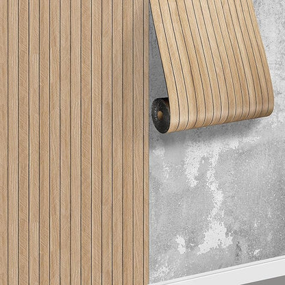 ReWallpaper 24in X 16.5ft Light Oak Wood Wall Panels Peel and Stick Slat Wall Paneling Self Adhesive Wood Grain Acoustic Panels Sound Absorbing Kids Room Nursery Interior Wall Decor Apartment Office