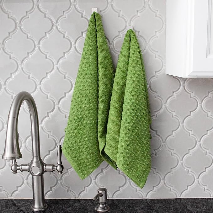 Ritz Royale Collection 100% Combed Terry Cotton, Highly Absorbent, Oversized, Kitchen Towel Set, 28" x 18", 2-Pack, Solid Cactus Green